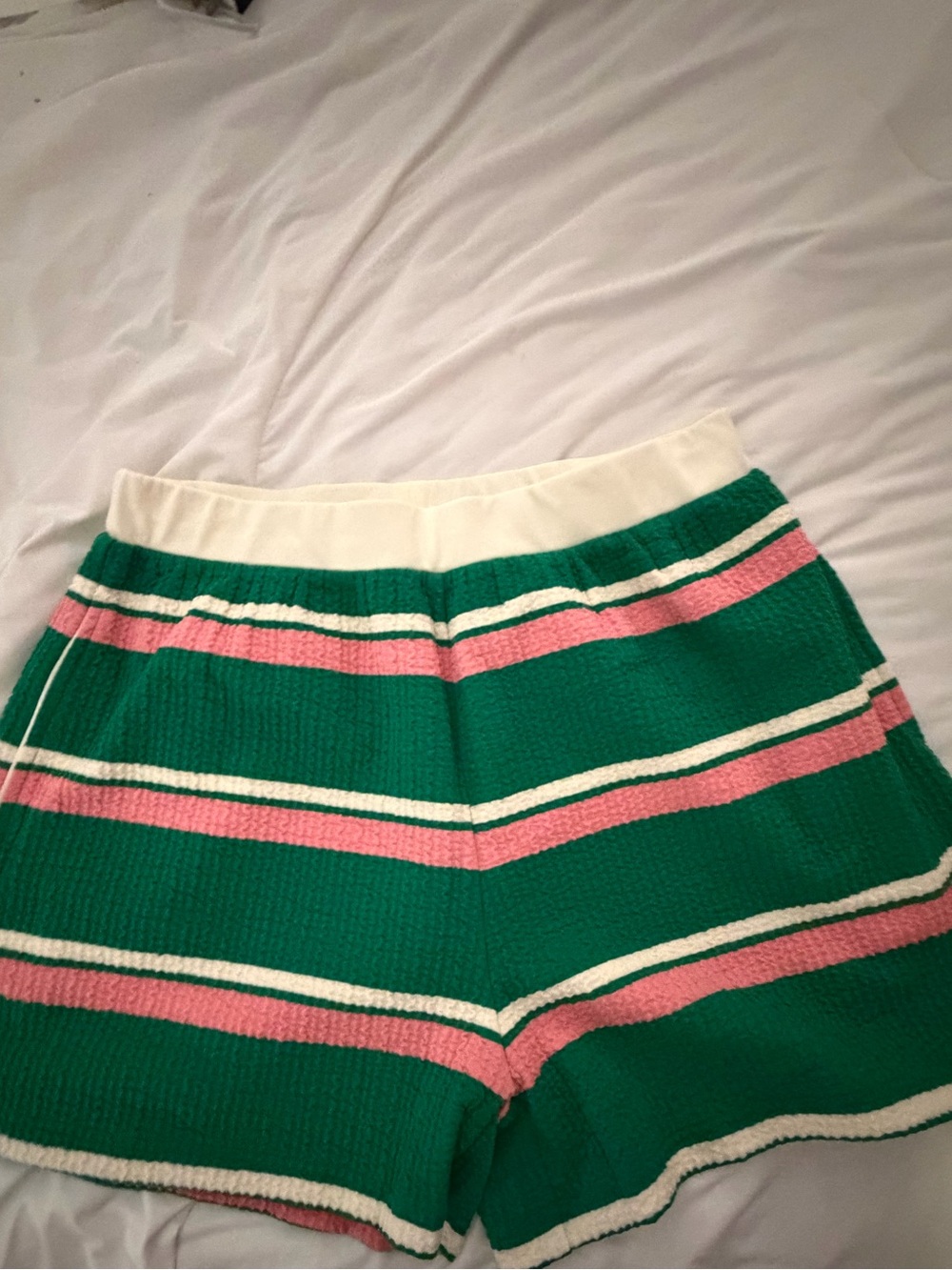 Fantastic Fawn  High Waist Shorts | Green, Pink & White Striped | Large